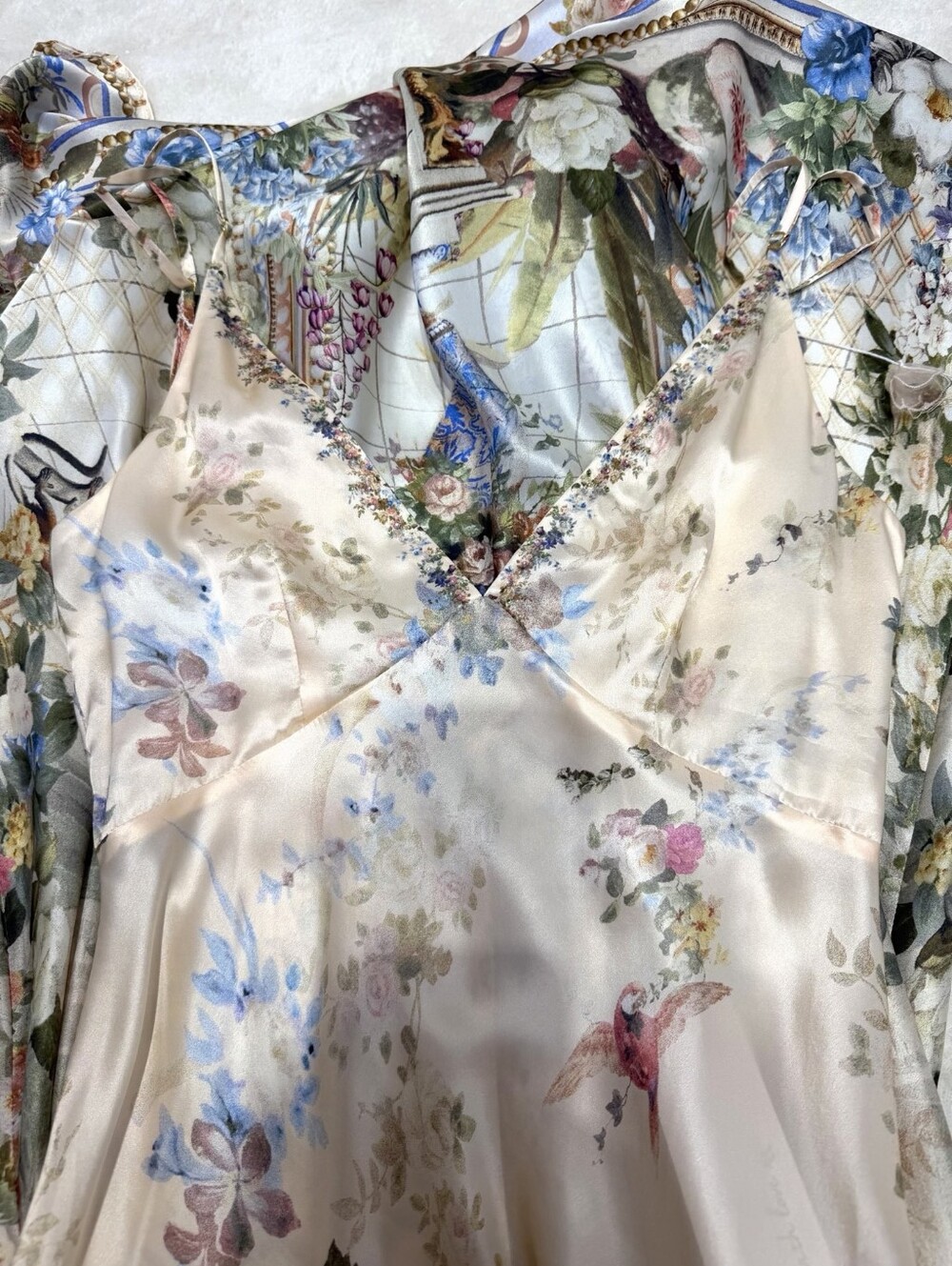 Camilla V Neck Full Length Bias Slip Dress In Midsummer Masterpiece - Picture 13 of 15